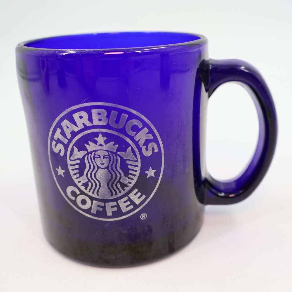 Starbucks Coffee Mug Cobalt Blue Glass Vintage Made in USA Logo